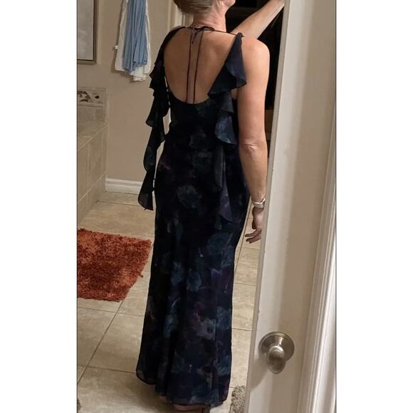 Rotate Purple Watercolor Chiffon Slip Maxi Dress SIZE 2 Ruffle Cowl Party $430 - Picture 8 of 15